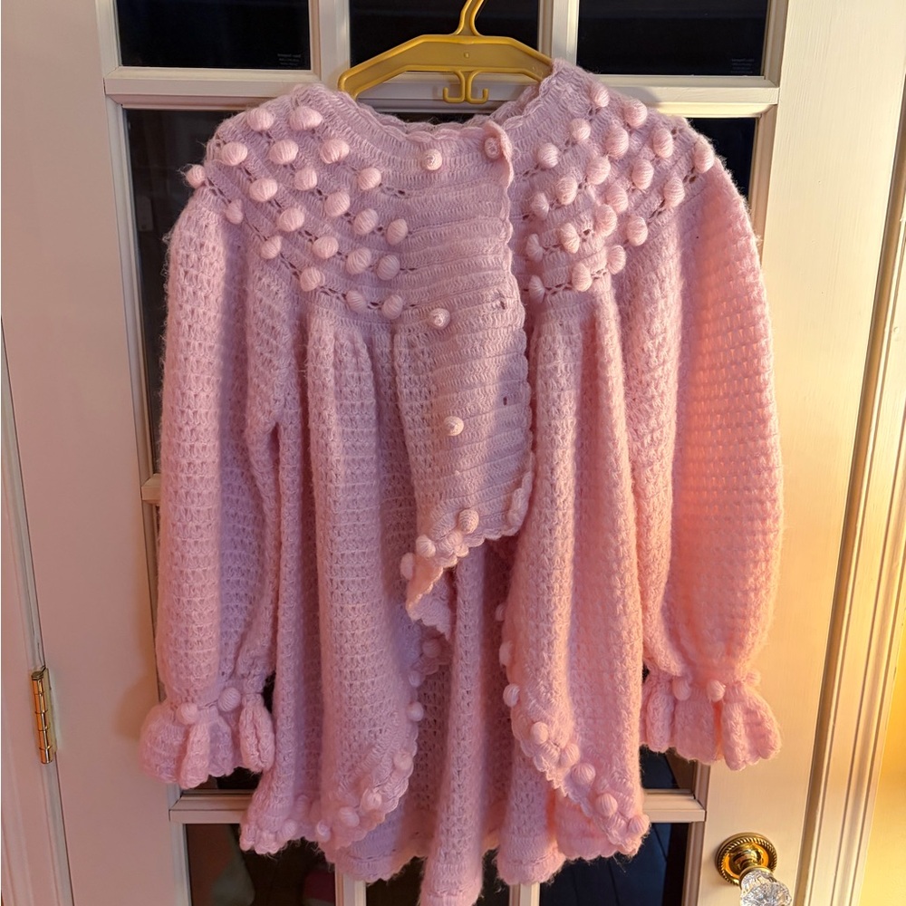 Vintage 70s chunky knit Pom Pom sweater cardigan